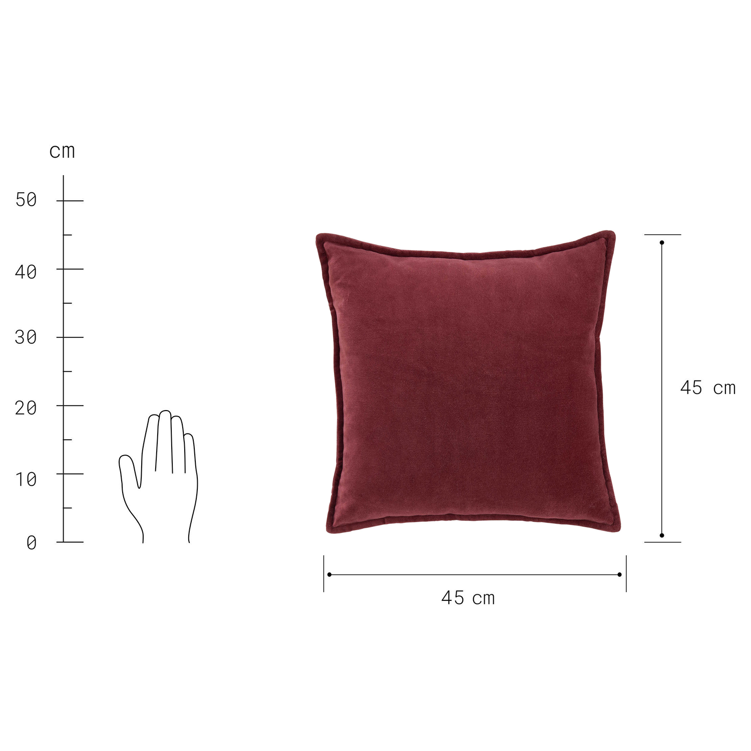 COTTON VELVET perna 45x45cm, bordeaux