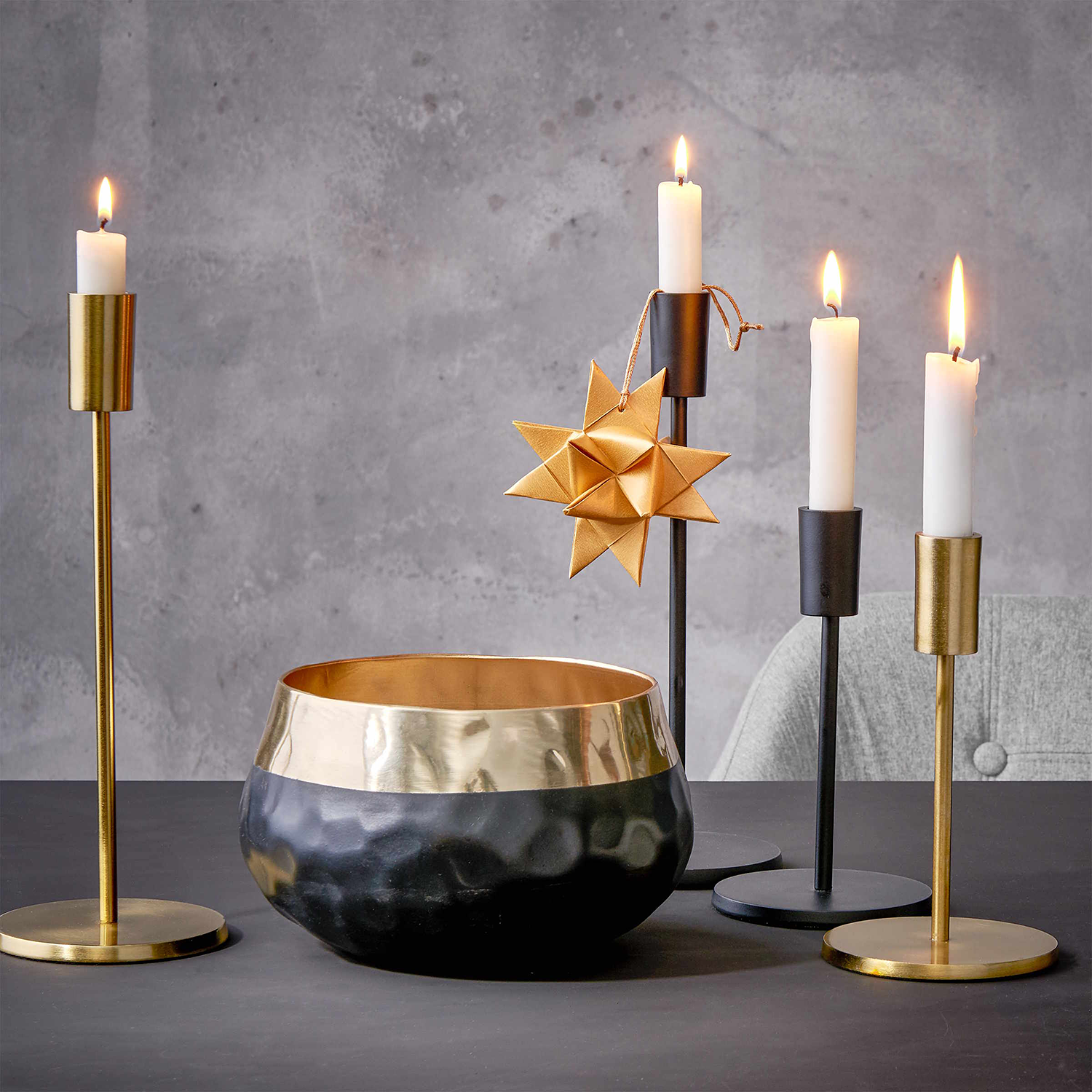 HIGHLIGHT suport pentru lumanari metalizat, negru 19 cm