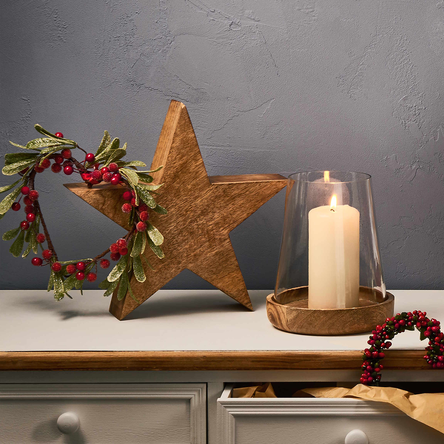 FOREST lampa tip uragan sticla/lemn 21cm