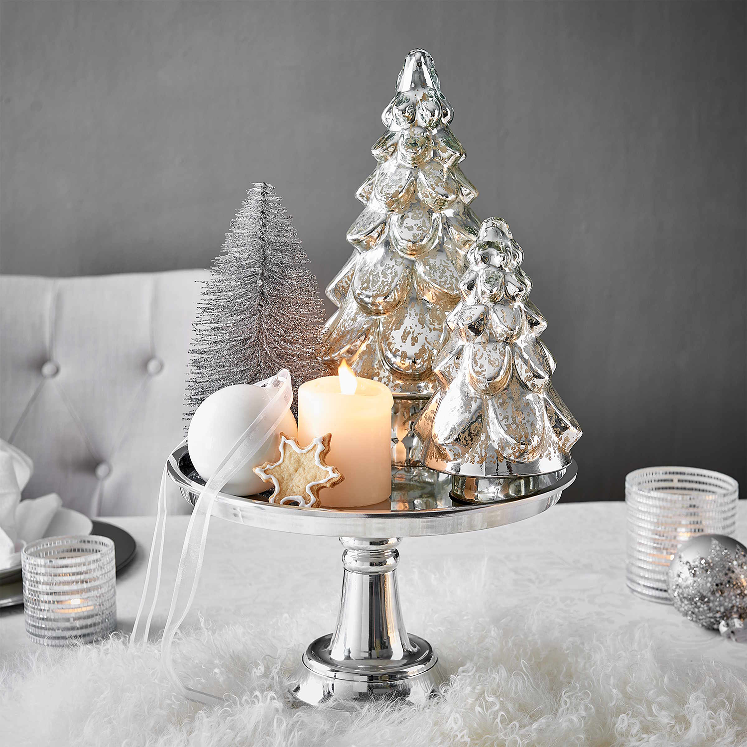 SILVER FOREST brad din sticla 19cm argintiu