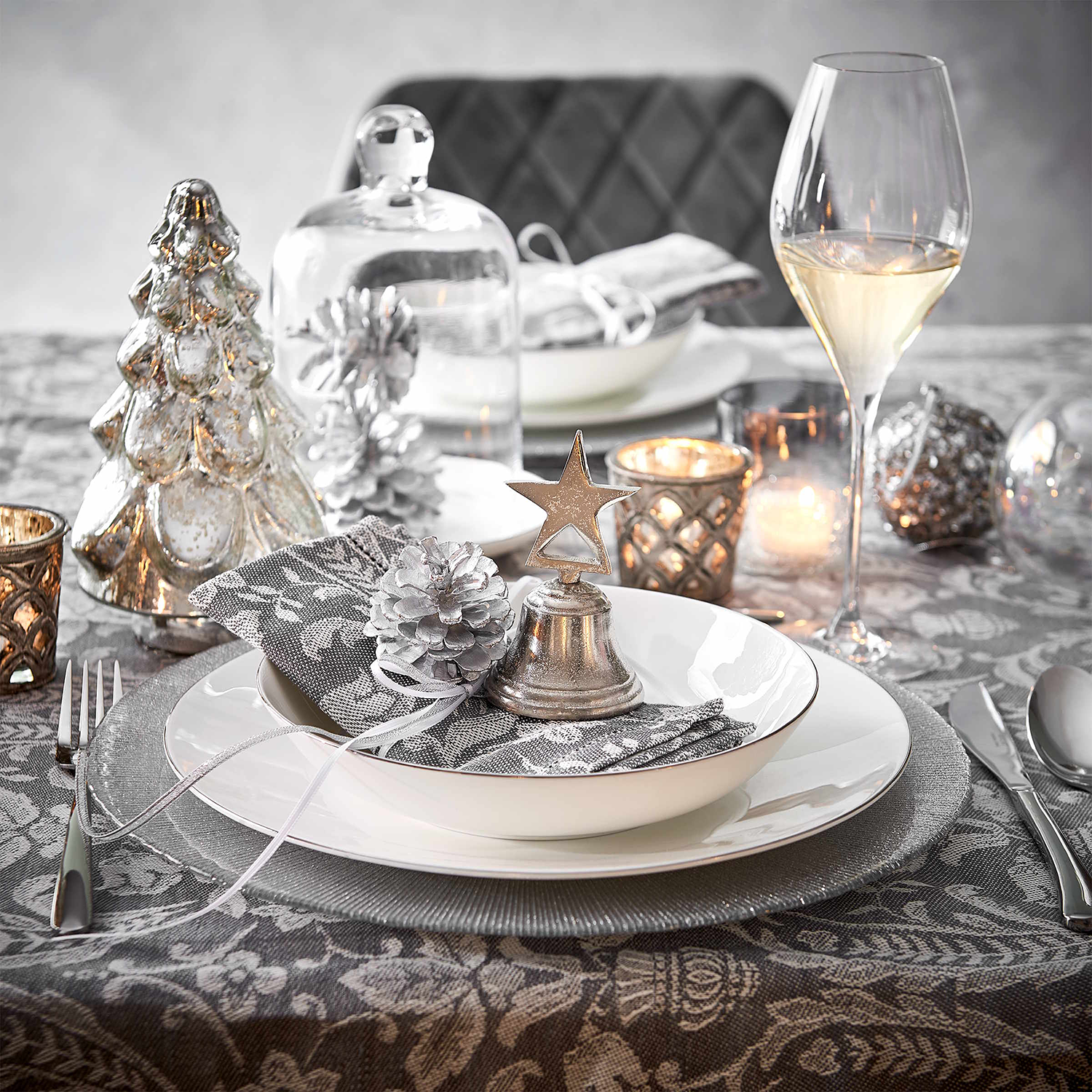 SILVER FOREST brad din sticla 19cm argintiu