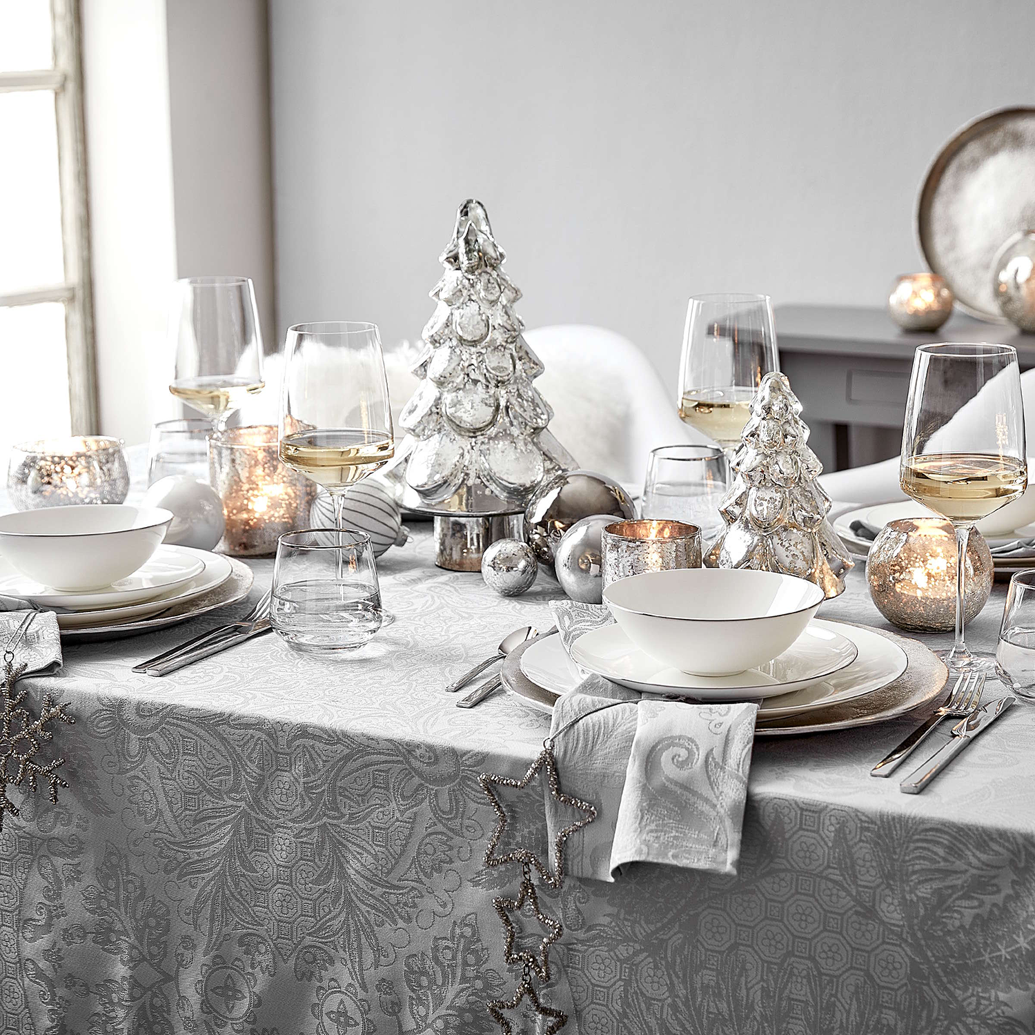 SILVER FOREST brad din sticla 19cm argintiu