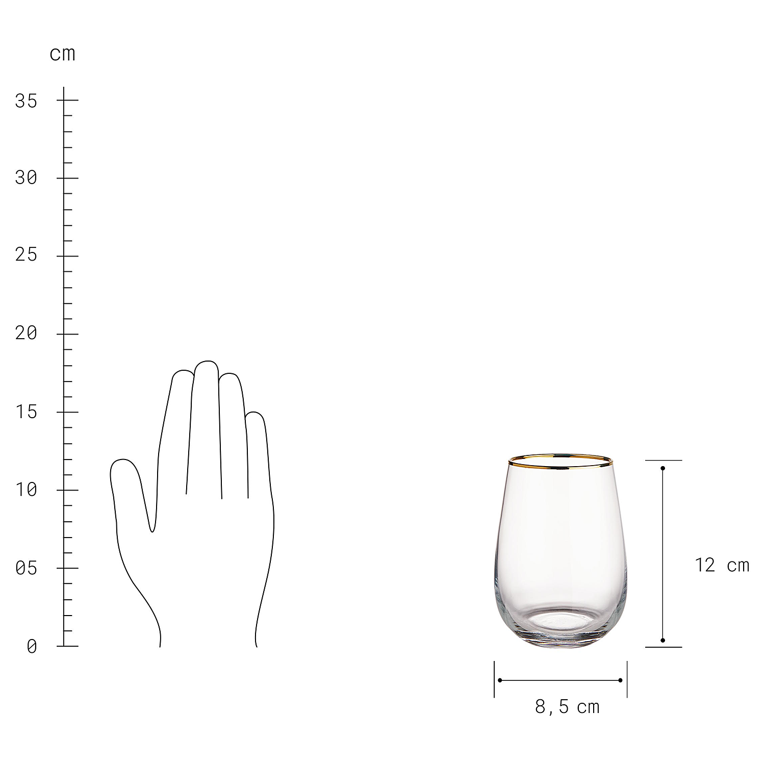 TOUCH OF GOLD pahar cu margine aurie, transparent 590 ml