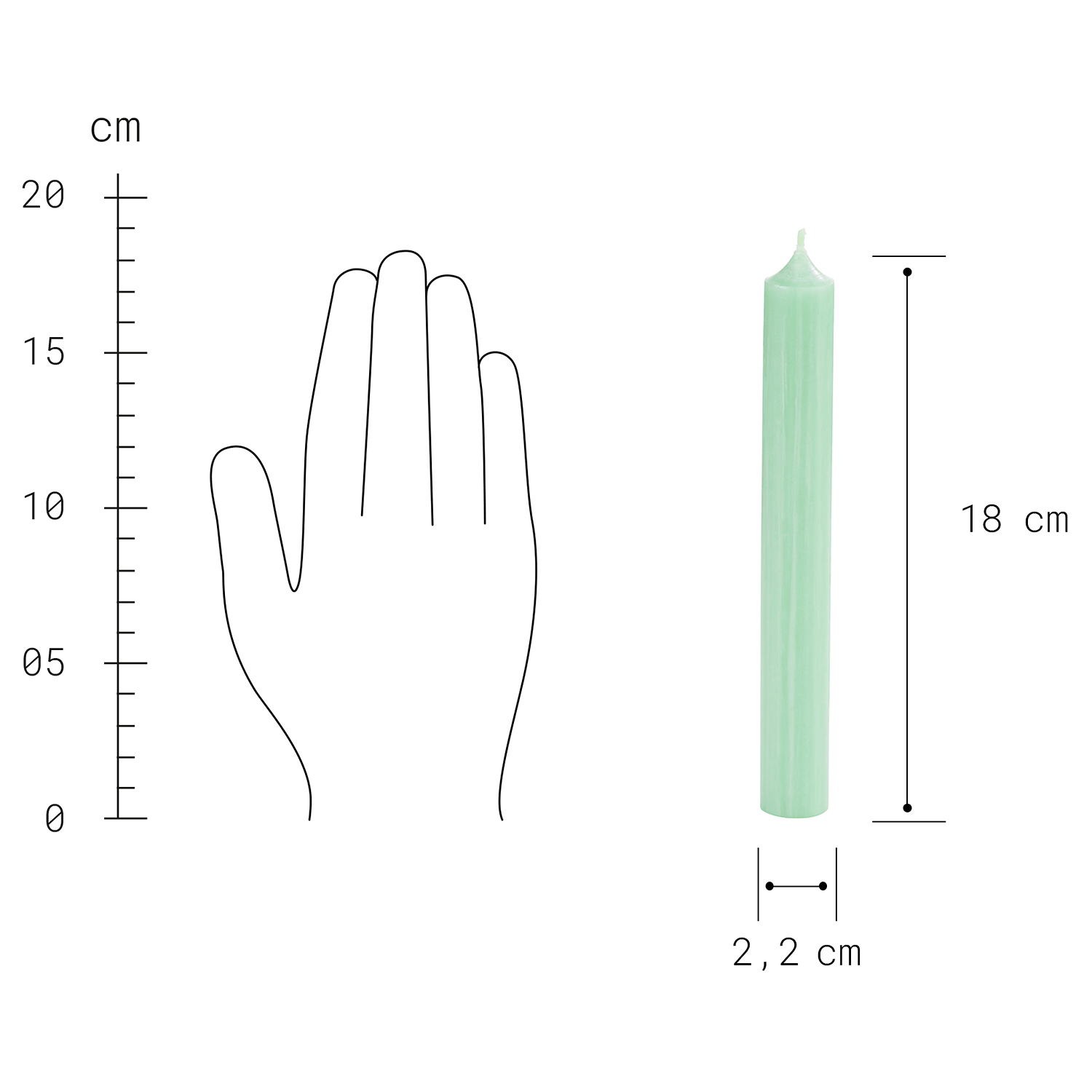 RAINBOW lumanare H18cm Ø2,2cm, verde menta