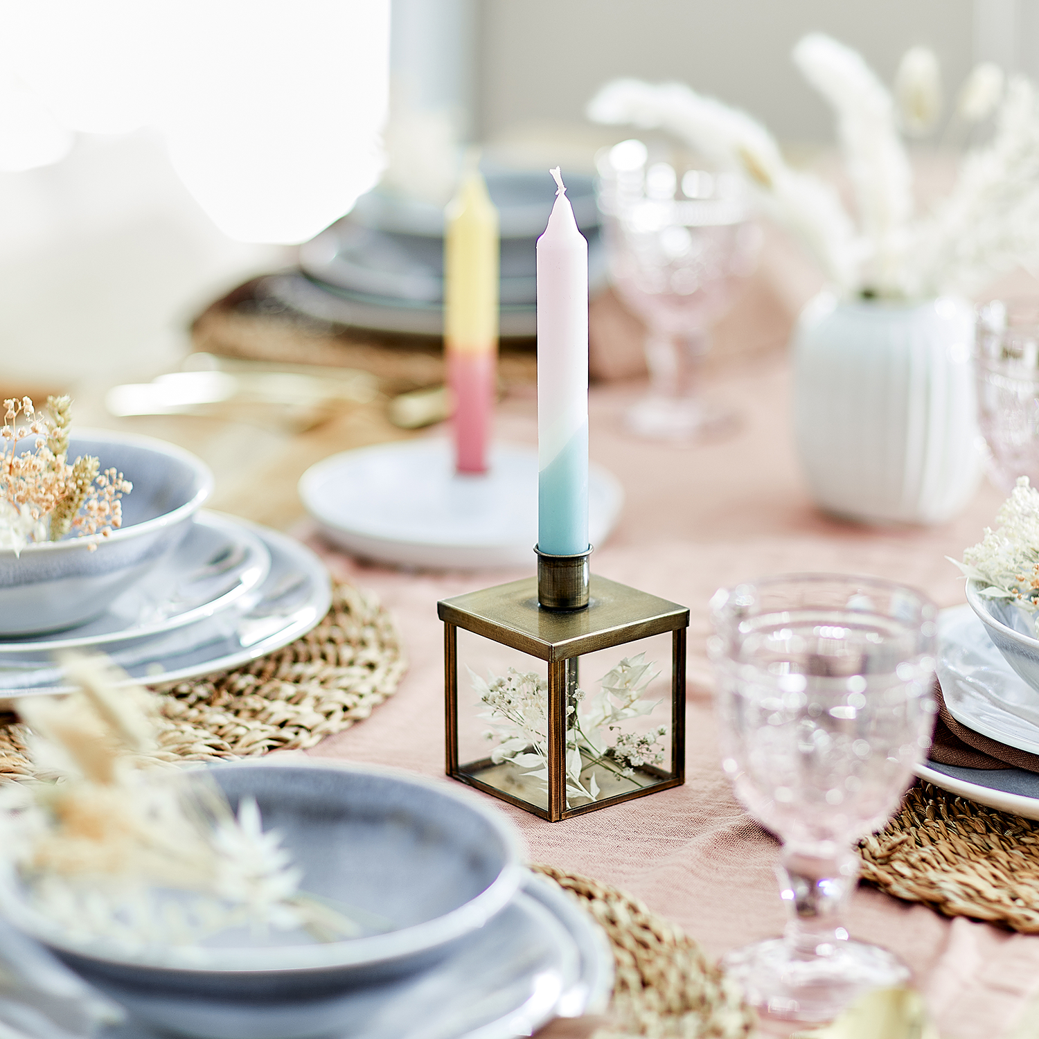 DIP-DYE lumanare pentru cina, menta/roz