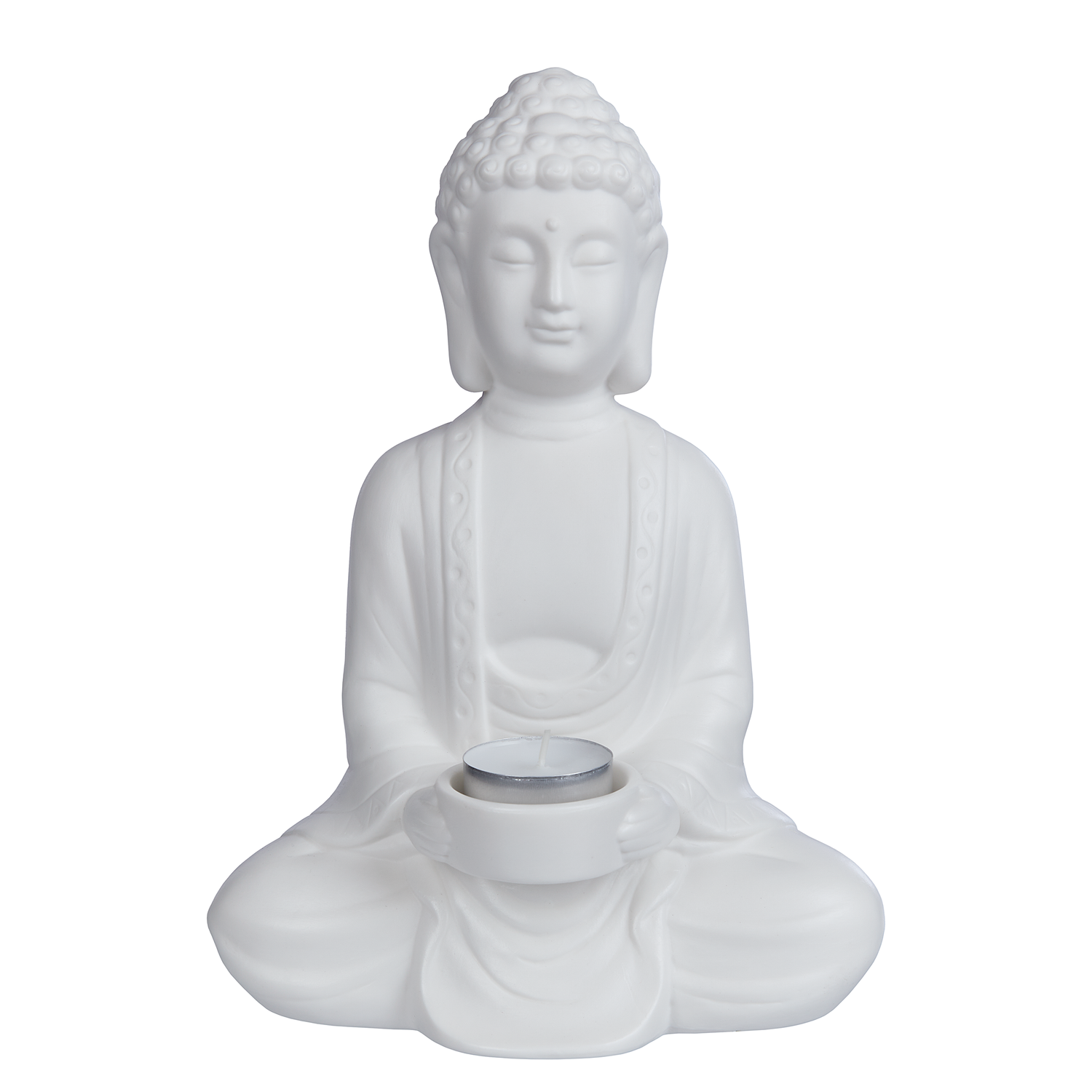 BUDDHA statueta cu suport lumanare alb