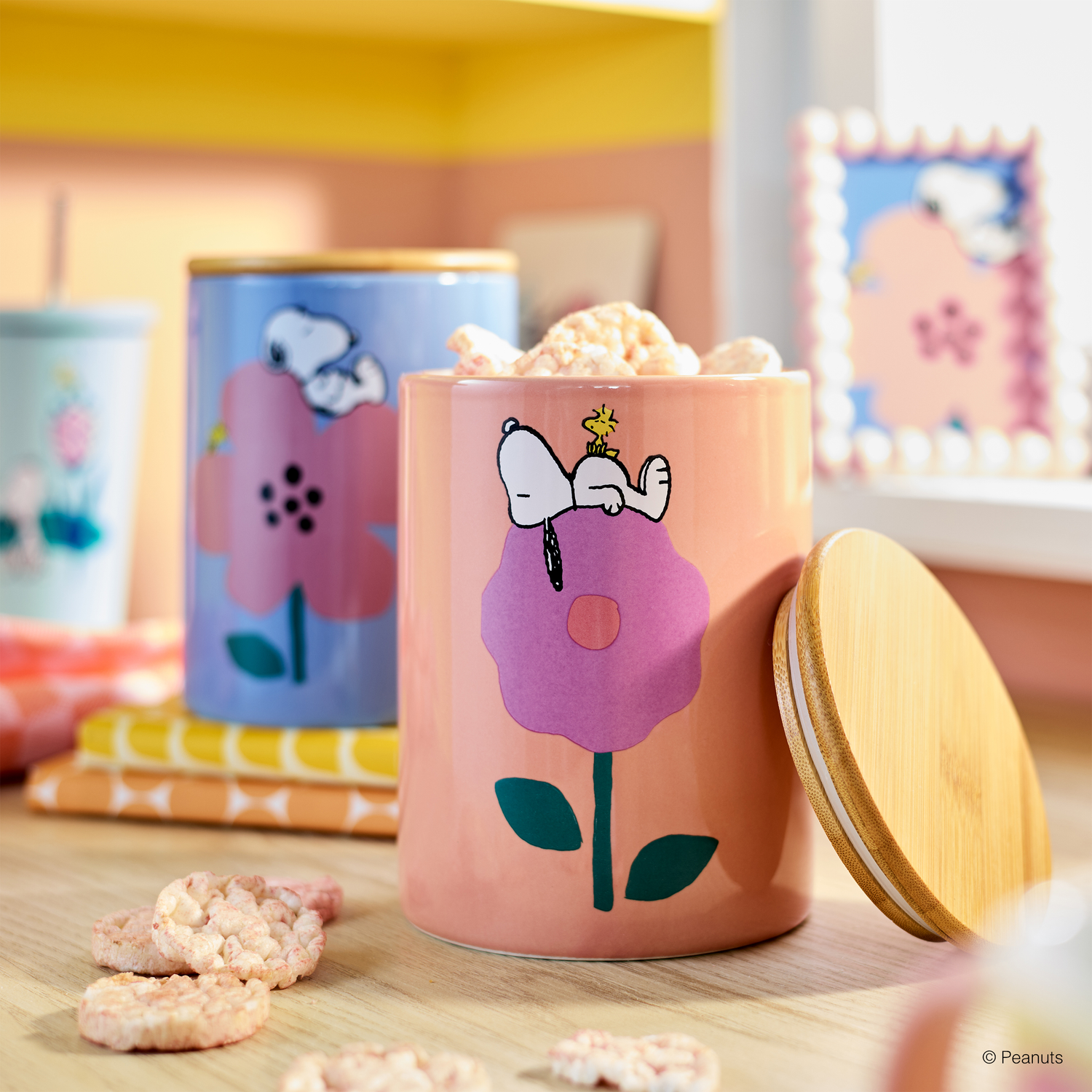 PEANUTS borcan depozitare L - roz/floare mov