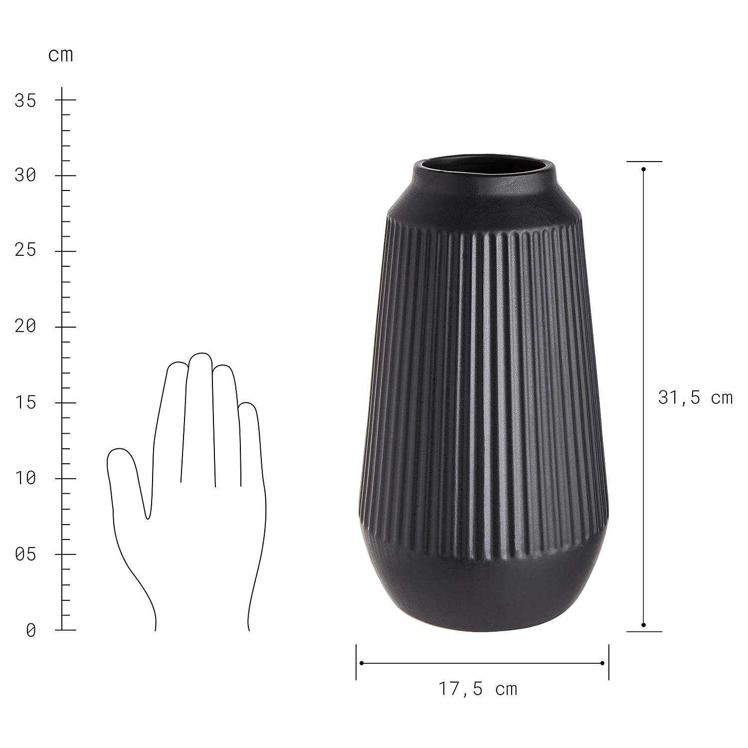 FINJA vaza ceramica 31,5cm, negru