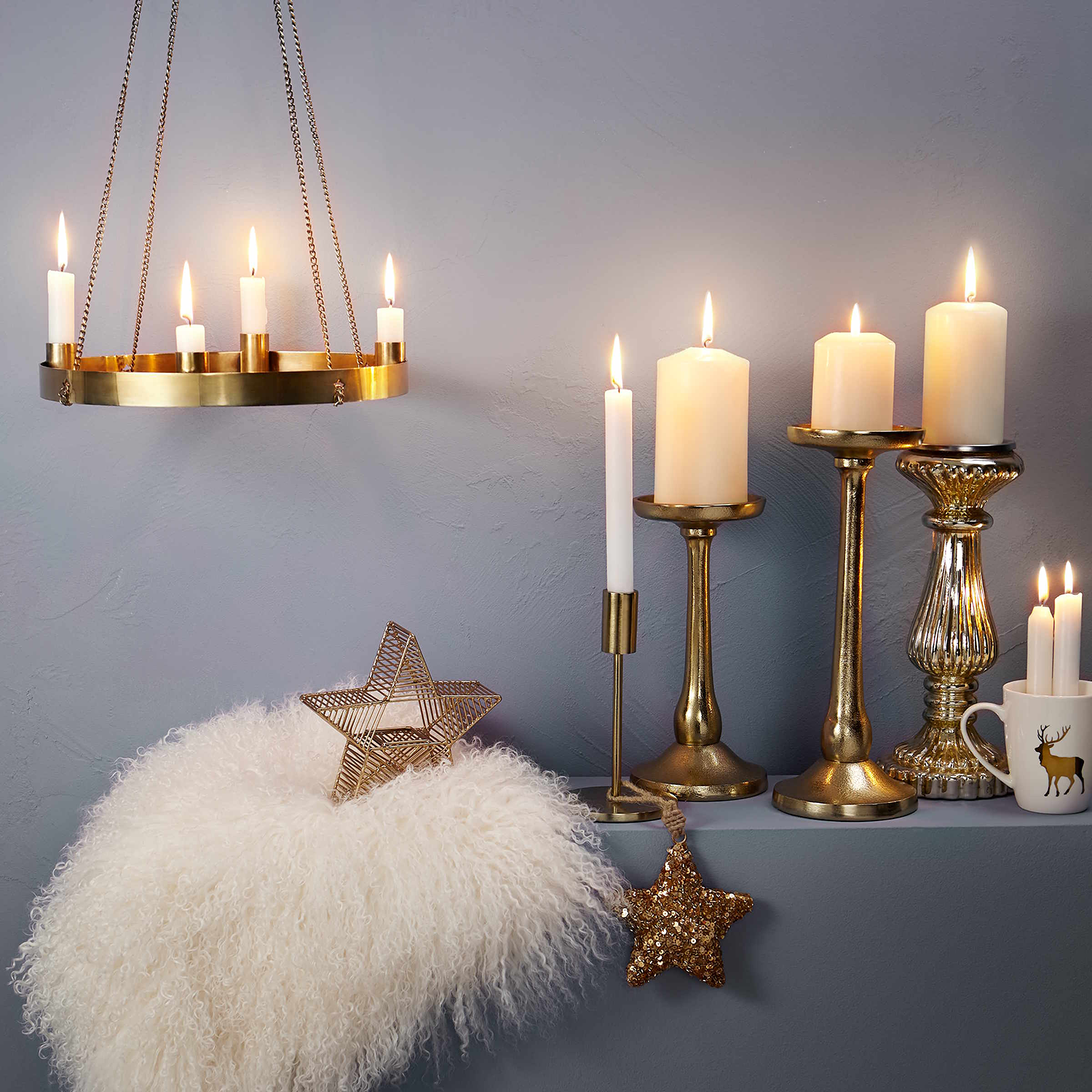 HIGHLIGHT suport pentru lumanari metalizat, auriu 19 cm