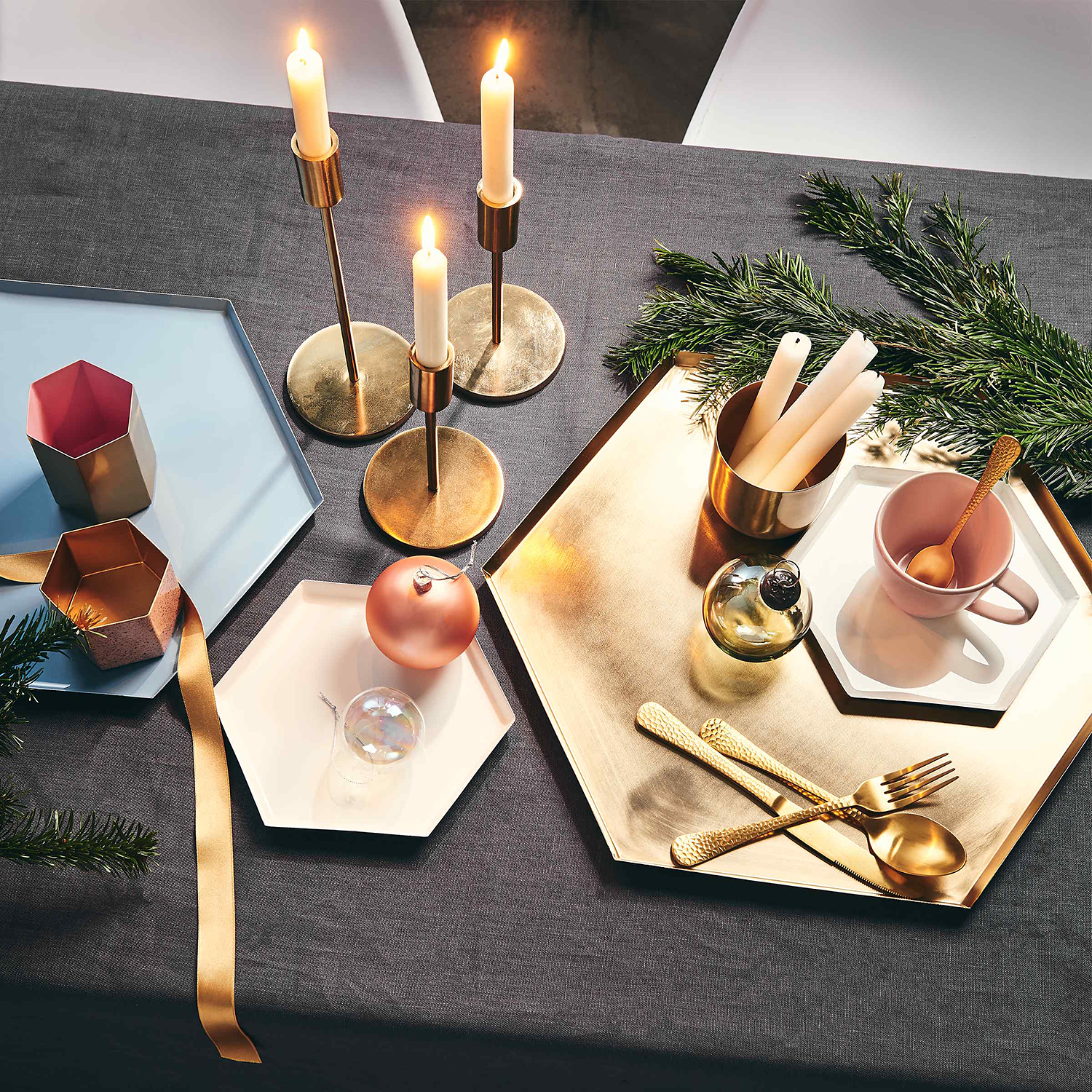 HIGHLIGHT suport pentru lumanari metalizat, auriu 29 cm