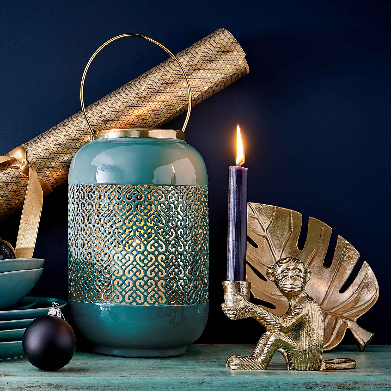 LE SINGE suport pentru lumanare maimuta auriu