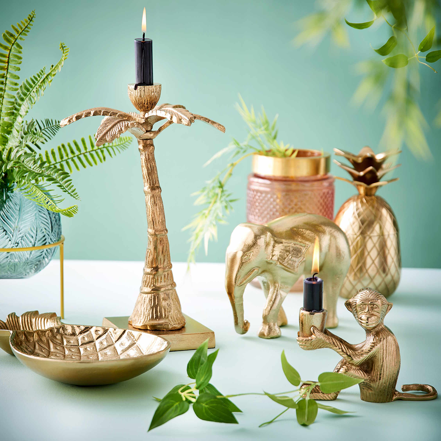 LE SINGE suport pentru lumanare maimuta auriu