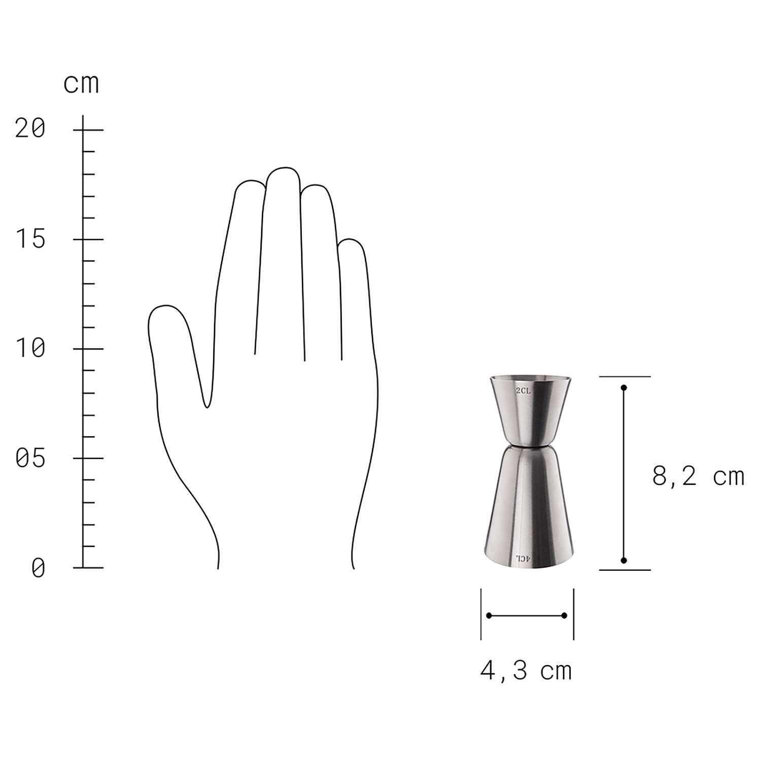 MANHATTAN dozator jigger 2cl/4cl argintiu