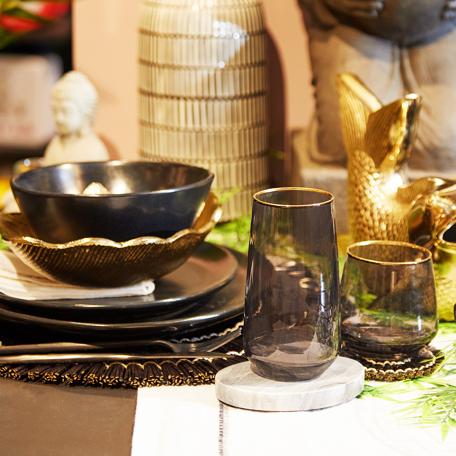 TOUCH OF GOLD pahar cu margine aurie, fumuriu 345 ml