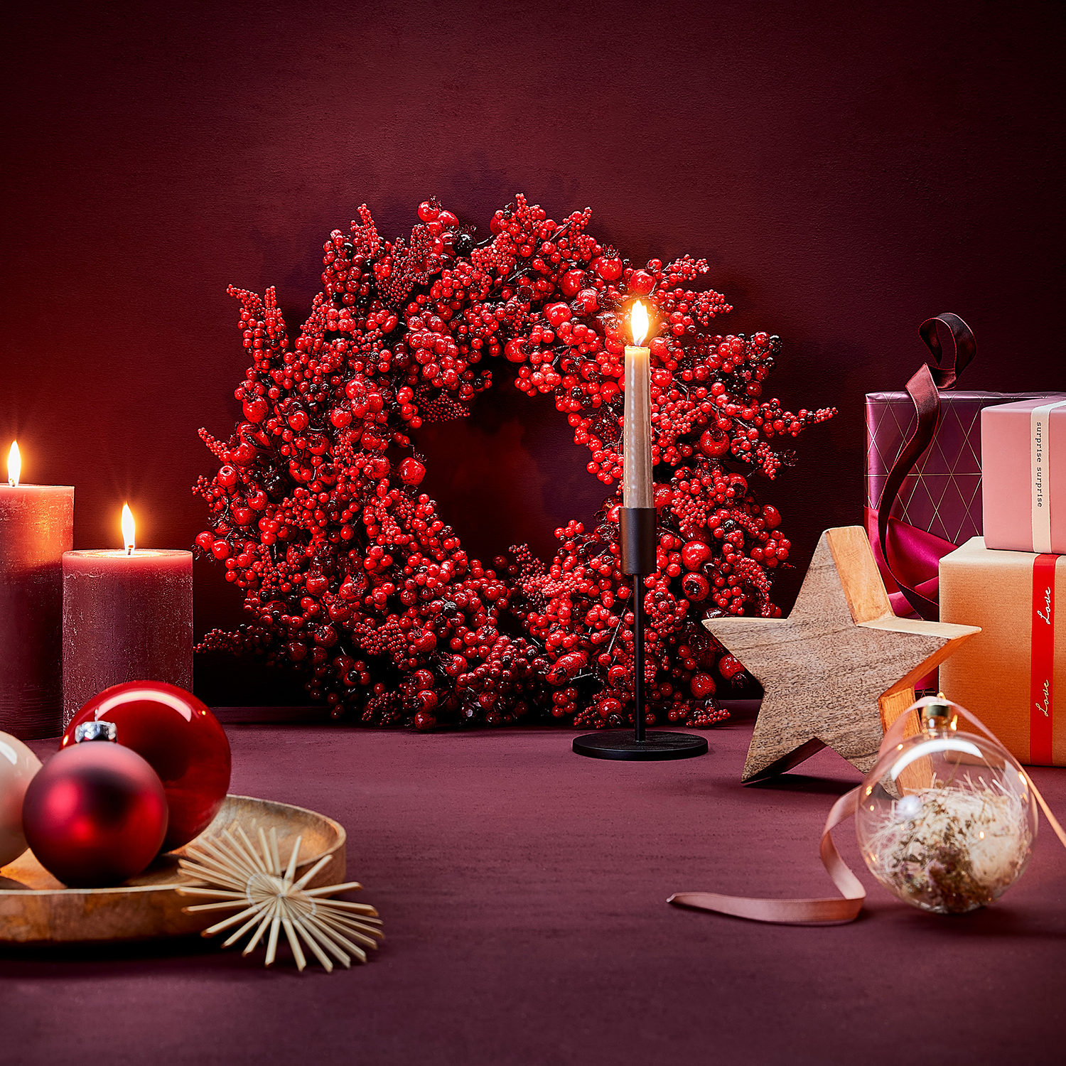 RUSTIC lumanare cilindrica Ø6,8xH9cm, rosu