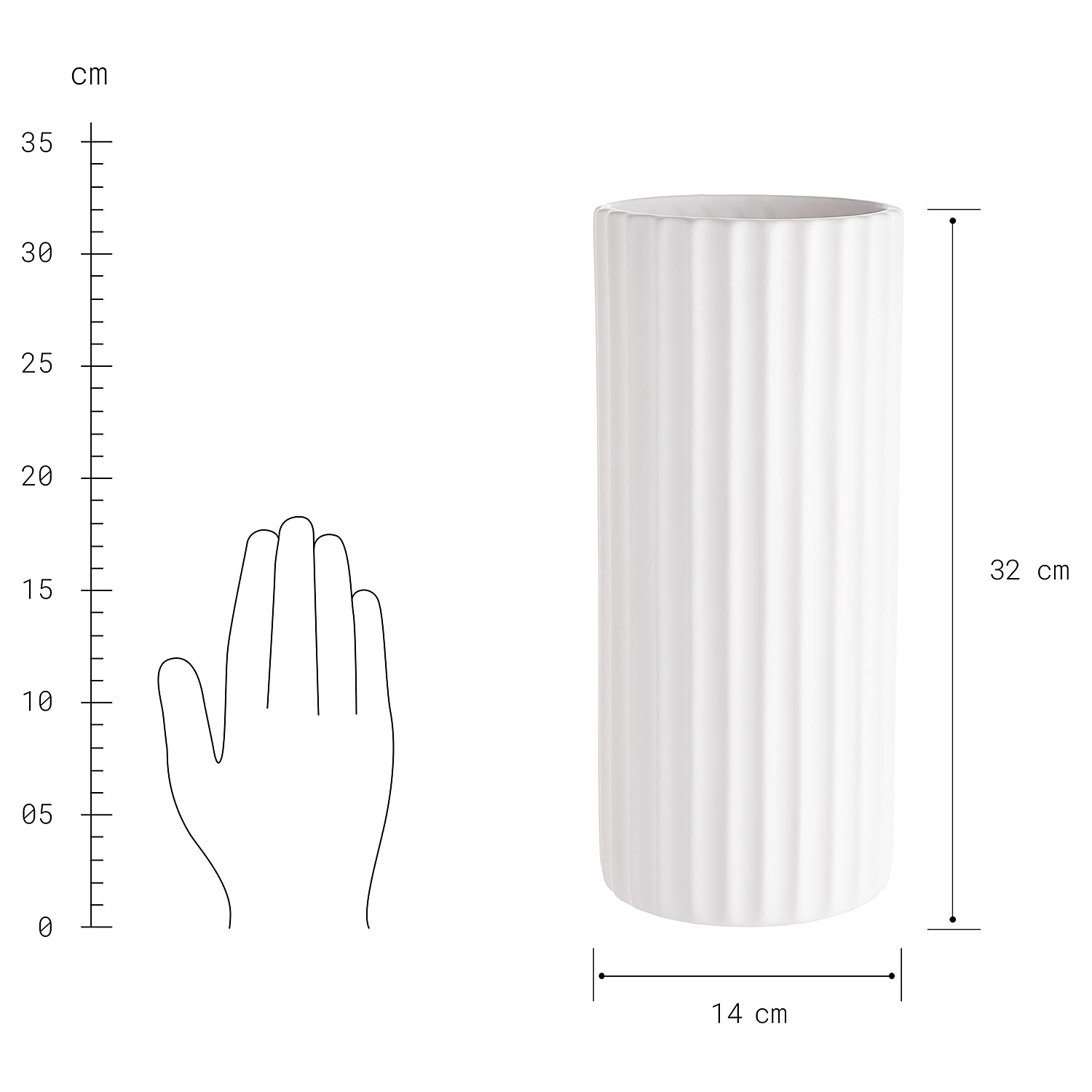 LIV vaza ceramica Ø14cm H32cm, alb mat