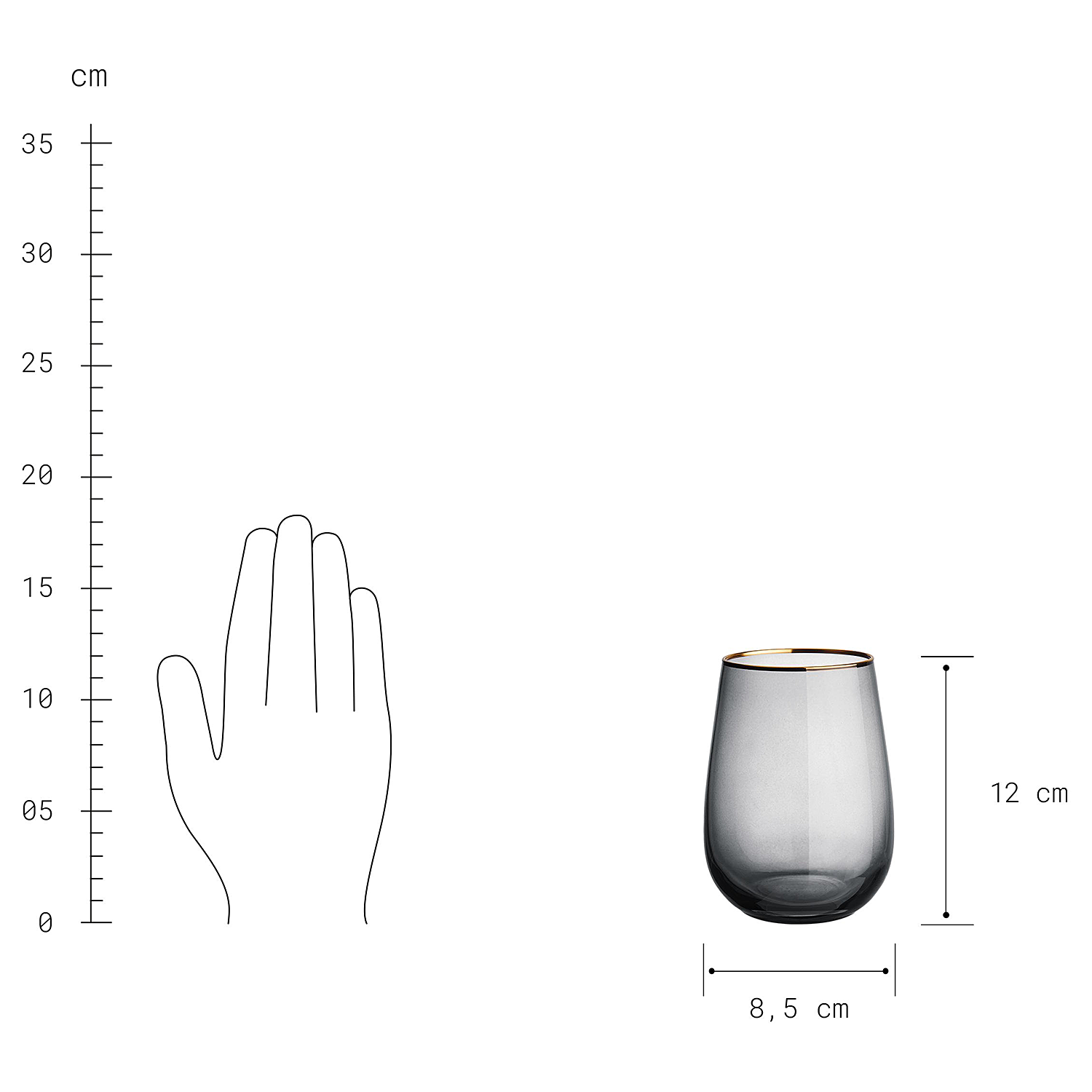 TOUCH OF GOLD pahar cu margine aurie, fumuriu 590 ml