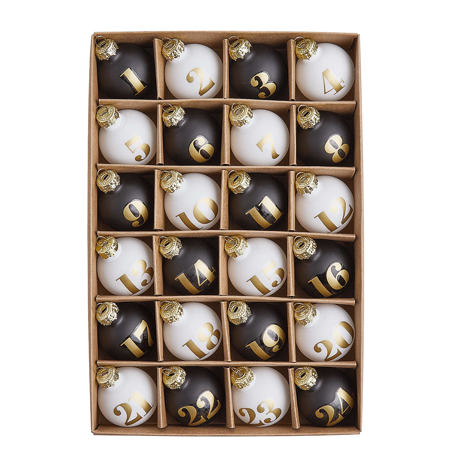 ADVENT set 24 globuri Ø3cm alb/negru