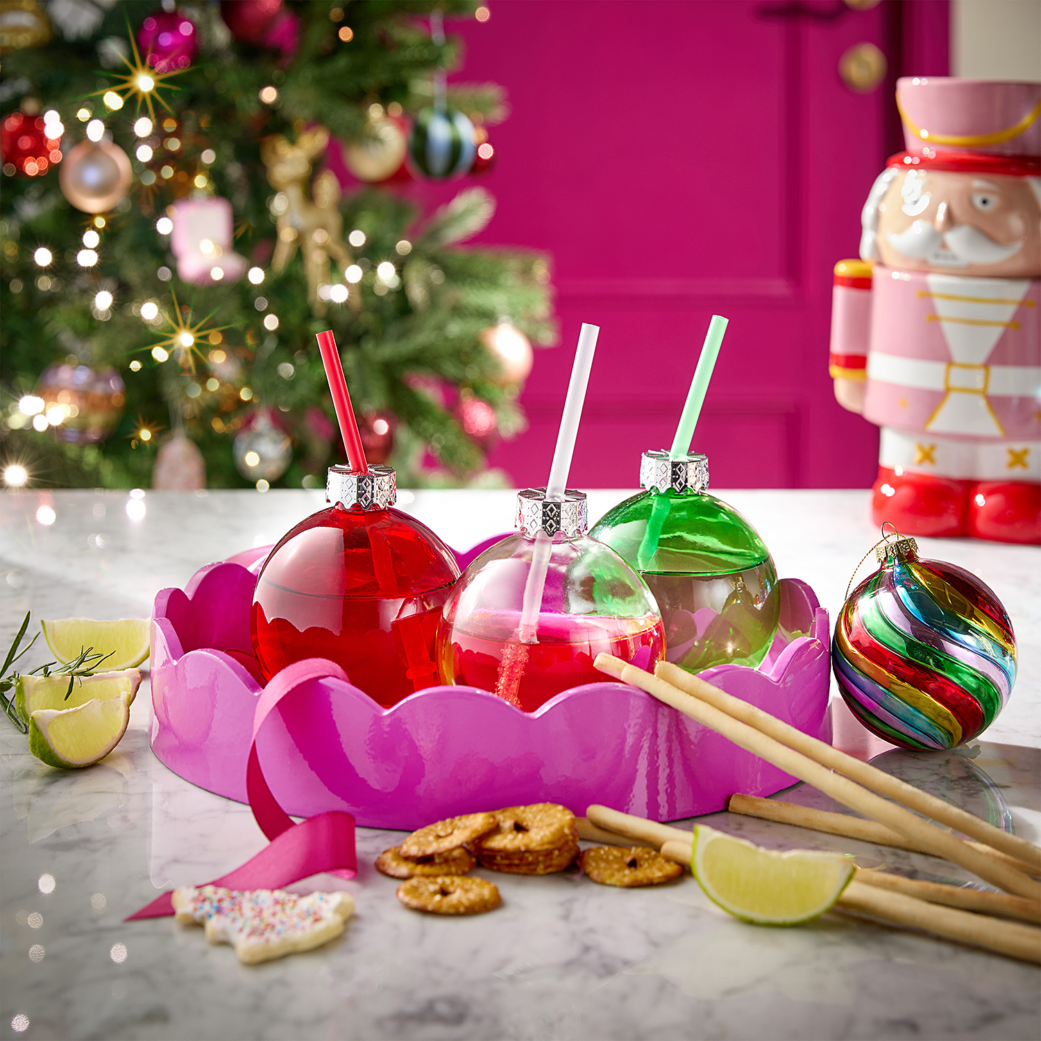 SANTA'S BUBBLE glob sticla cu pai, rosu