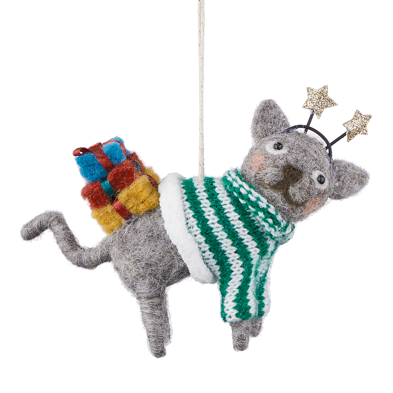 HANG ON pisica cu cadouri fetru lana