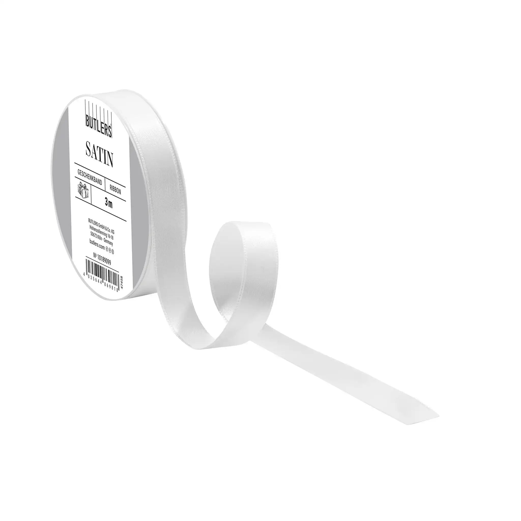 SATIN panglica 5m x15mm alb