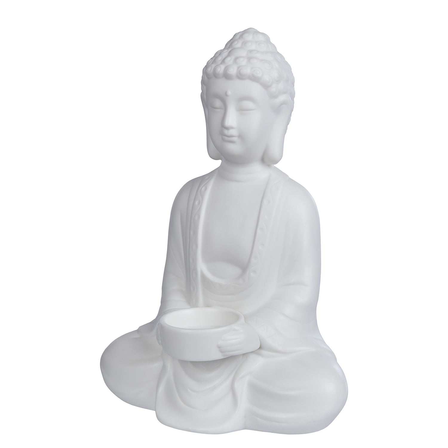 BUDDHA statueta cu suport lumanare alb
