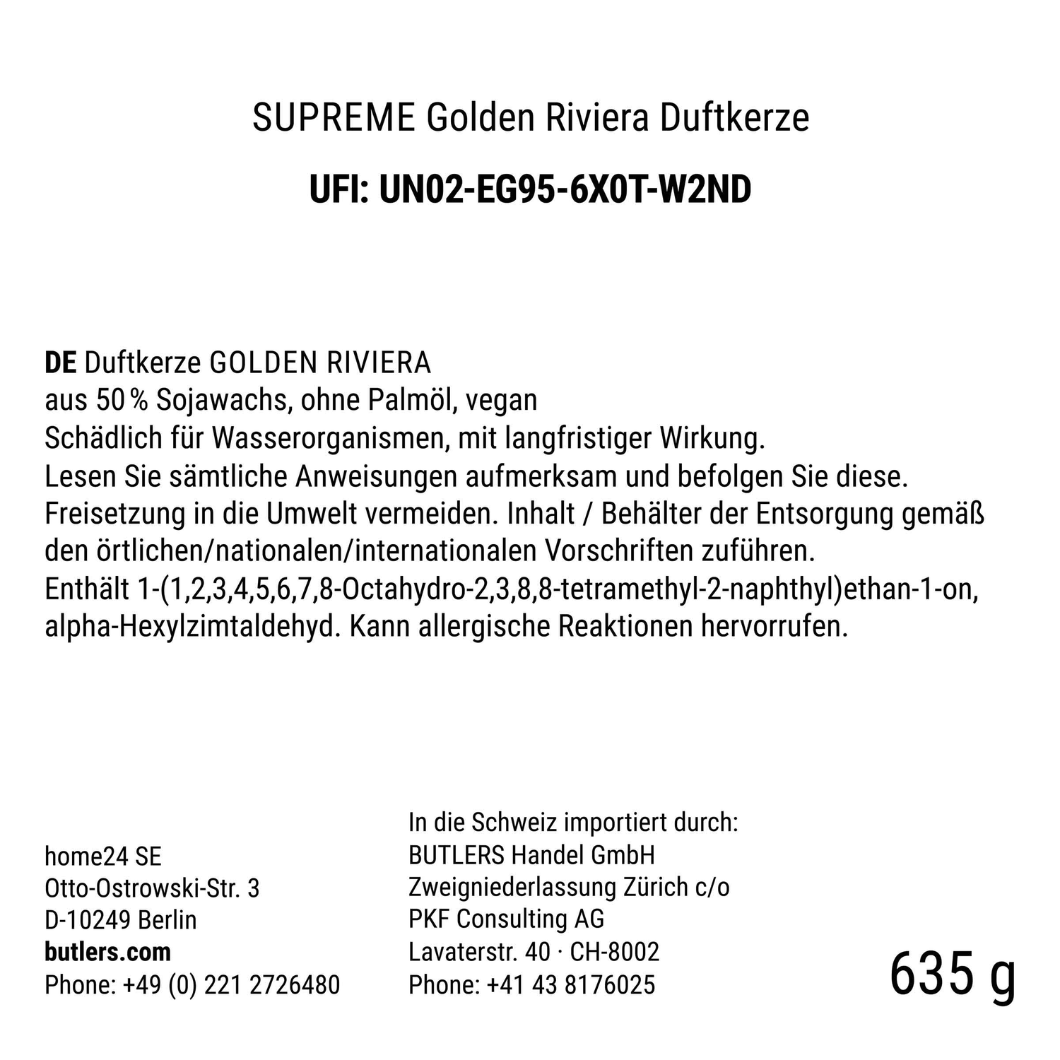 SUPREME lumanare parfumata 635g - Golden Riviera